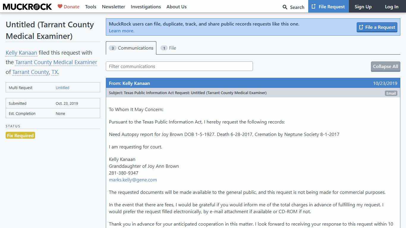 Untitled (Tarrant County Medical Examiner) • MuckRock