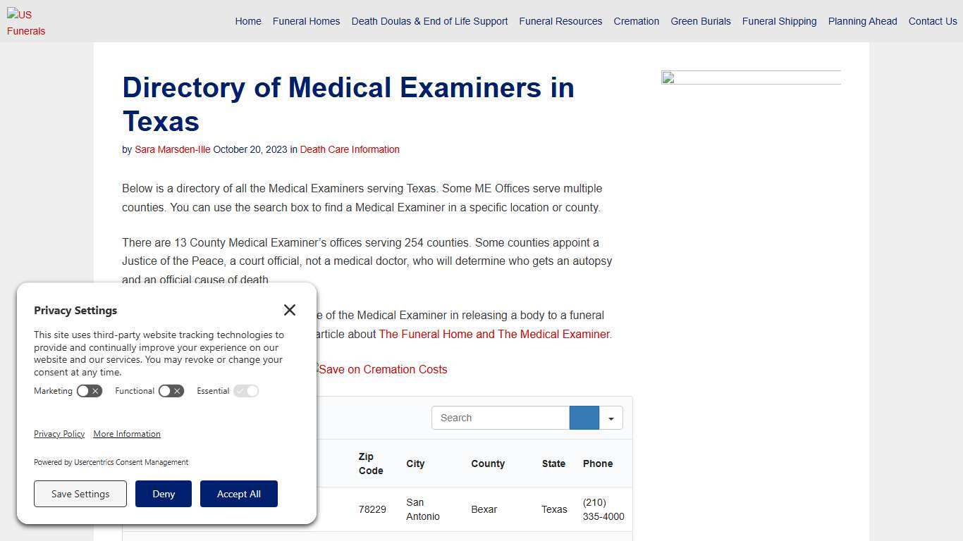 Directory of Medical Examiners in Texas - US Funerals Online